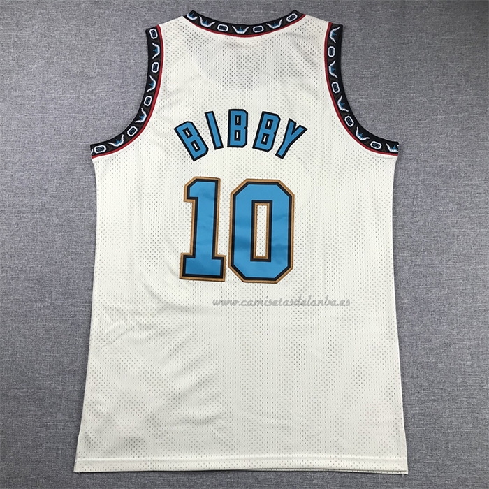 Camiseta Memphis Grizzlies Mike Bibby NO 10 Mitchell & Ness Chainstitch Crema